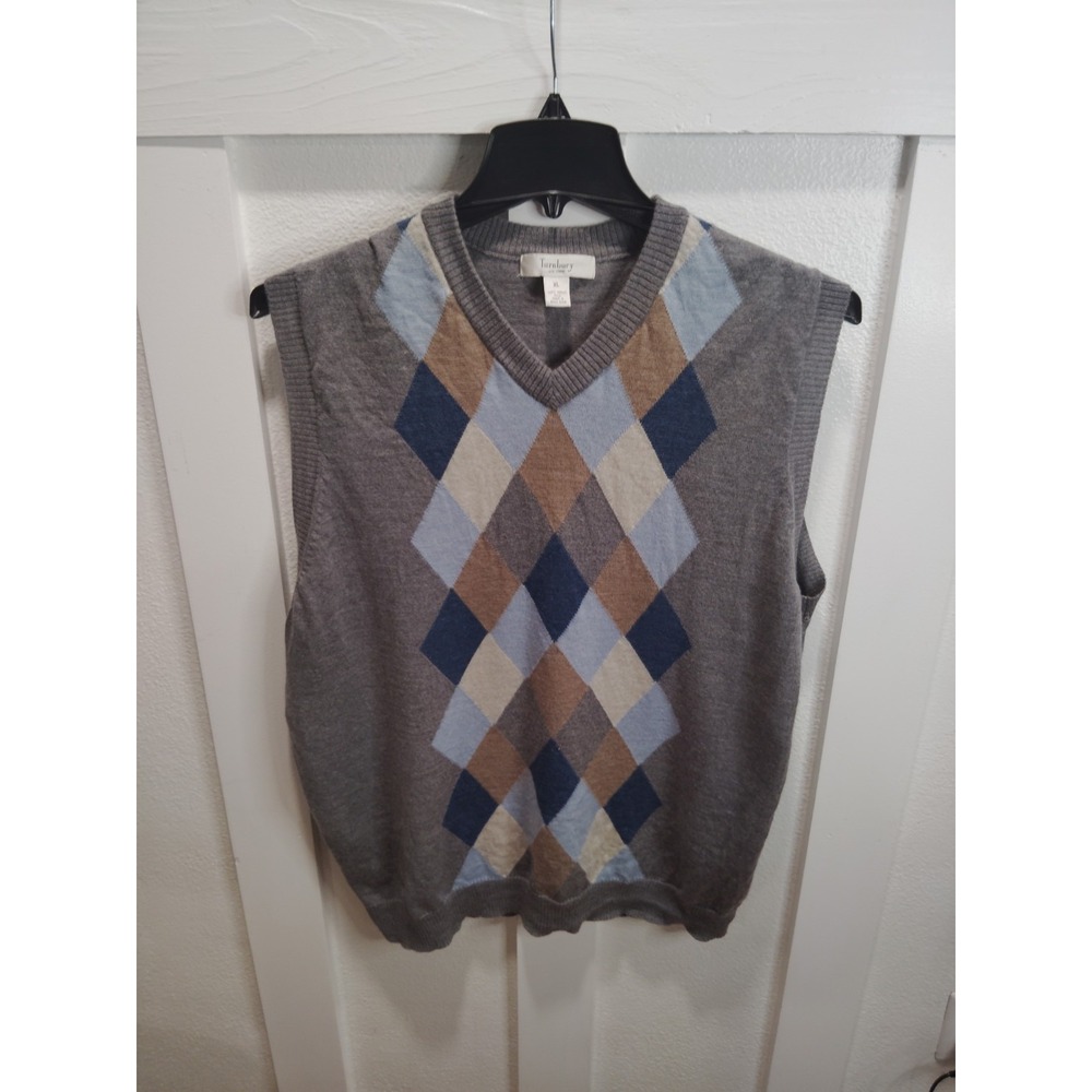 Turnbury Vest Sweater Extra Large Adult Gray V Neck Argyle Merino Wool Mens XL